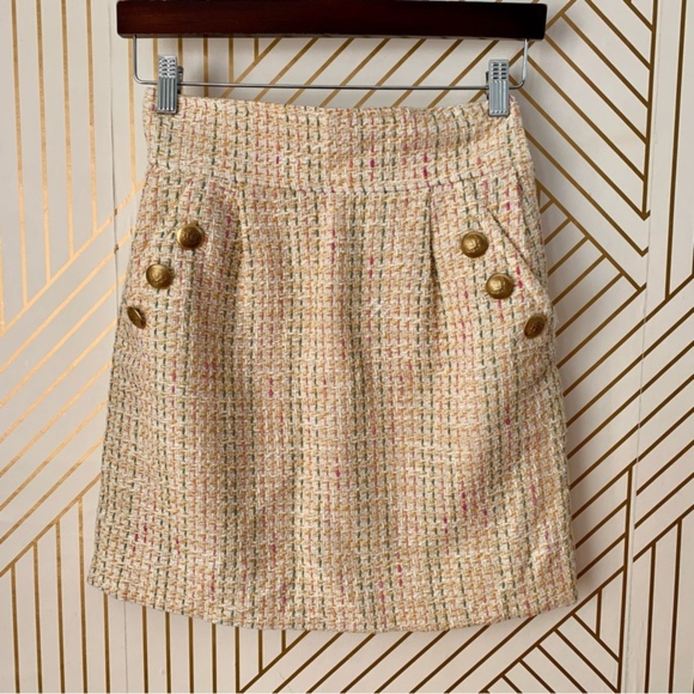 Anthropologie Mise en Scene by Ruffian Tweed Skirt cotton blend sailor buttons 2